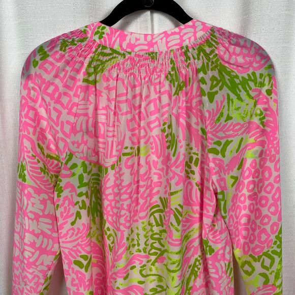 Lilly Pulitzer Pink&Green Silk Elsa Top Home Slice Pink Pineapple Sz.S - Picture 11 of 15